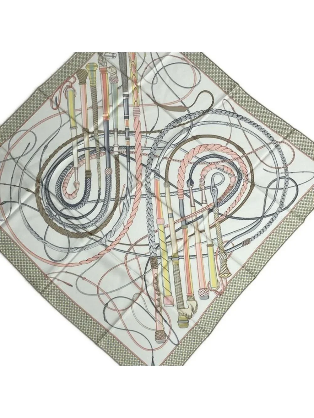 Hermes Scarf Carre 90 White Light Pink Multi Fouets Et Badines